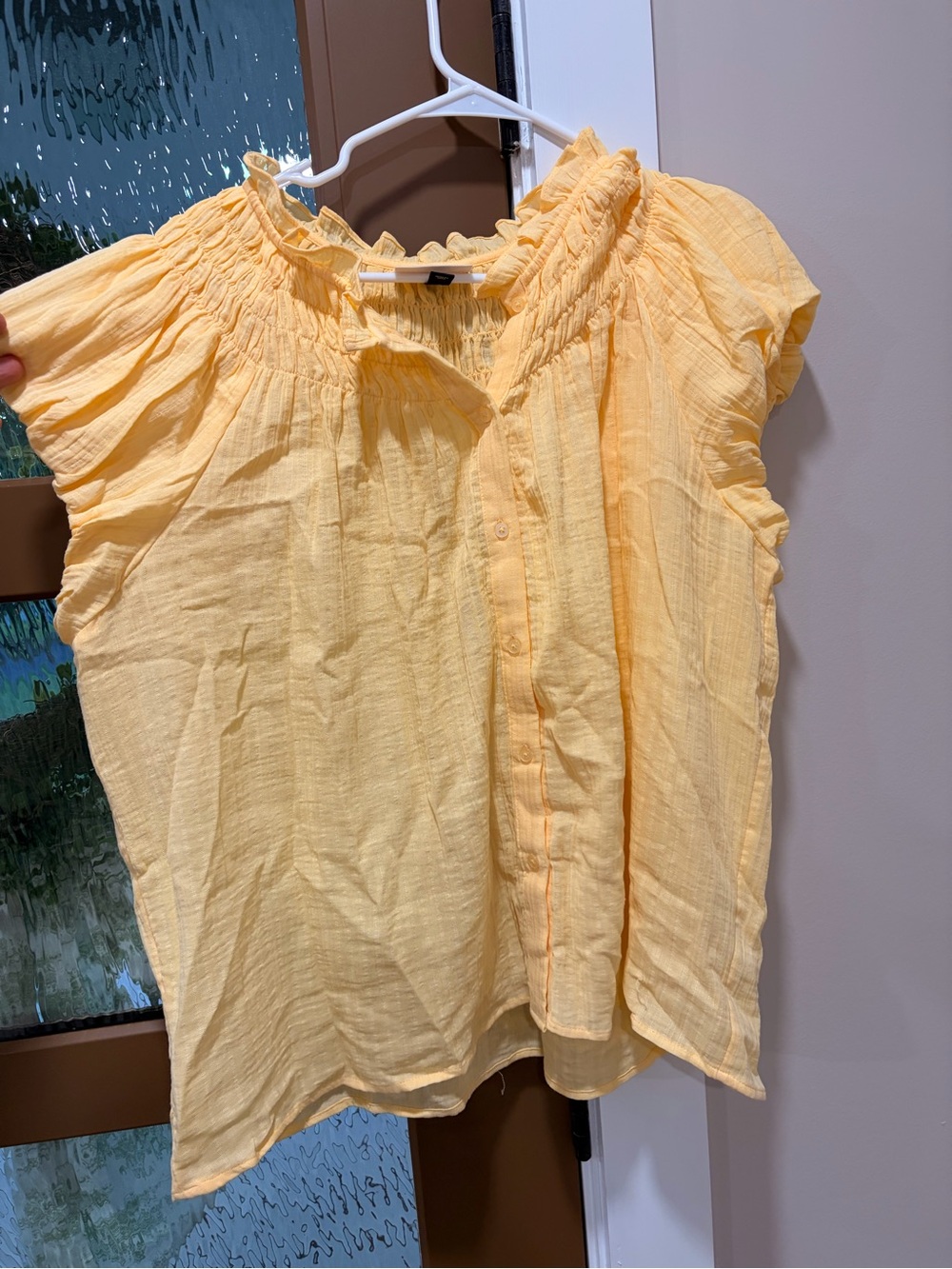 Target Yellow Smocked Neck Button-Front Blouse